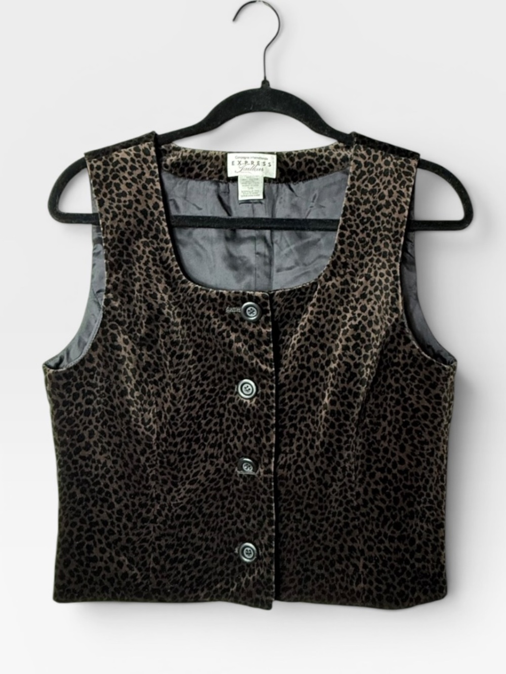 Express Tailleur Cropped Velvet Animal Print Vest Size 5/6 (K)
